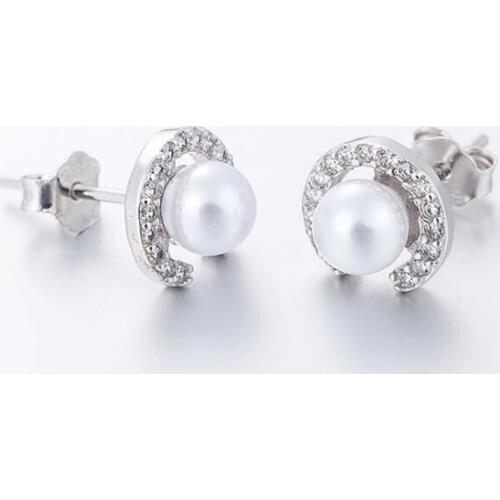 New Fashion Temperament Semicircle 925 Sterling Silver Jewelry Natural Freshwater Pearl Geometric Stud Earrings SE935
