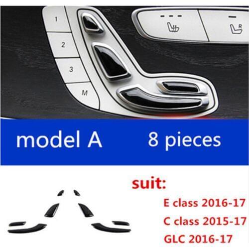 BBQ@FUKA New Styling Car 8pcs Door Seat Adjust Button Switch Cover Sticker Trim Set Fit For Mercedes Benz E Class W213 2016 2017