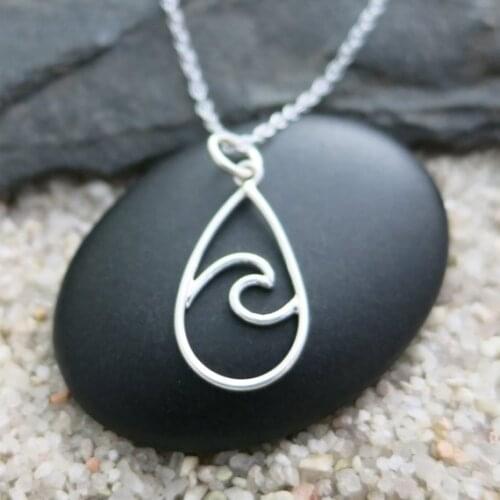 Sea Ocean Water Wave in Water drop Shape Necklace Geometric Raindrop Teardrop Surfer Lover Necklaces for Travel Beach Party