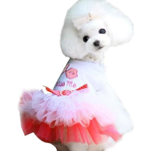 Girl Puppy Dress Kiss Me Princess Dress Pink Bowknot Wave Lace Skirt