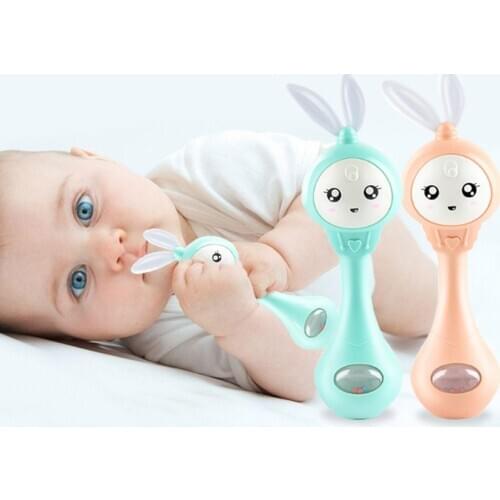 QWZ Musical Flashing Baby Rattles Teether Rattle Toy Hand Bells Rabbit Hand Bells Newborn Infant Early Educational Toys 0-12M