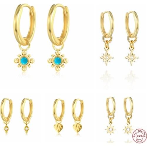 S925 Sterling Silver Hoop Earring For Couples Girls Love Star Zircon Hanging Huggie Earrings Pendientes Brincos Wedding Jewerly