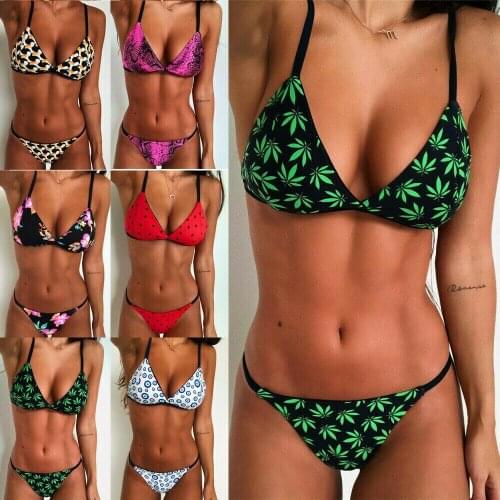 Sexy Womens Floral Printed Bikini Sets Push-up Padded Bra Summer Swimsuit Swimwear Bathing Suit Flower Beachwear Costume 2021
