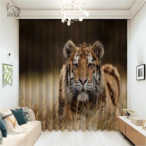 2021 Tiger 3D Print Animal Cool Curtains For Living Room Curtains For Bedroom Luxury Home Decor Beaded Curtain Micro Shading