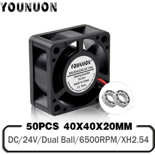 50PCS 40mm Fan 24V Dual Ball Bearing Cooling Cooler Fan DC Brushless Radiator 40x40x20mm PC Laptop Computer Fans DC Axial Fans