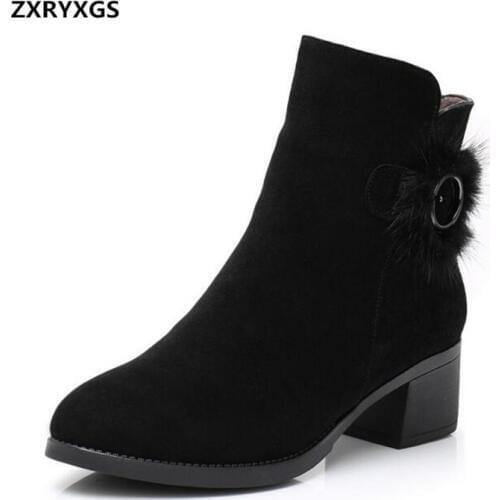 High Quality Matte Cowhide Leather Shoes Woman Boots 2020 New Autumn Winter Boots Comfort Warm Women Shoes Boots Snow Boots