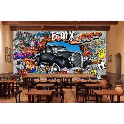 WDBH Custom photo 3d room wallpaper Retro doodle car brick wall background home decor 3d wall murals wallpaper for walls 3 d