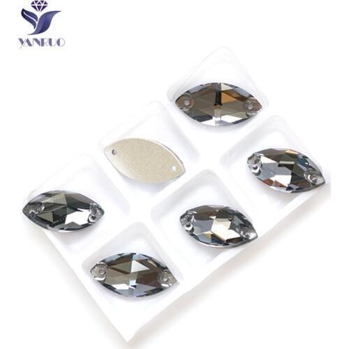 YANRUO 3223 Navette Black Diamond Sewing Accessories Flat Back Sew On Stones Horse Eyes Rhinestones For Clothes
