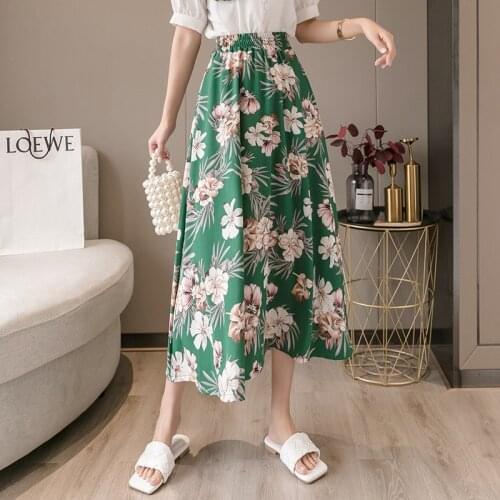Sutimine Summer Womens Skirt Elastic High Waist A-line Student Floral Skirt Women Cute Sweet Girls Dance Skirts Kawaii Faldas