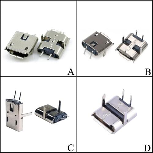 YuXi USB 90 /180 degree DIP 2 Pin USB Connectors Micro USB Connector Plastic Shell Jack Tail Sockect Mini Plug Terminals