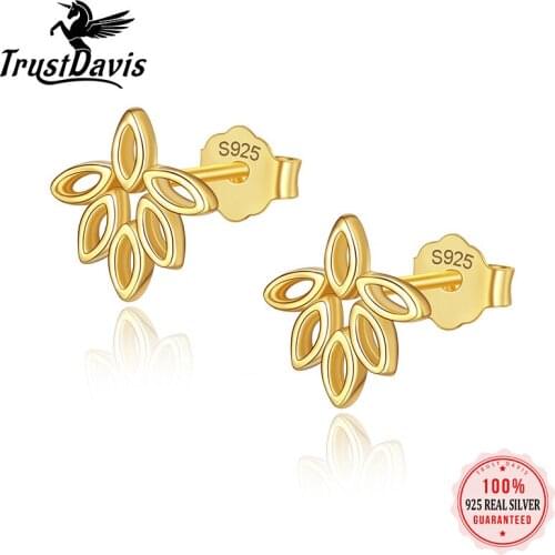 ElfoPlataSi Real 925 Sterling Silver 14K Gold Plated Simple Geometric Stud Earrings For Women Wedding Party Gift Jewelry L007