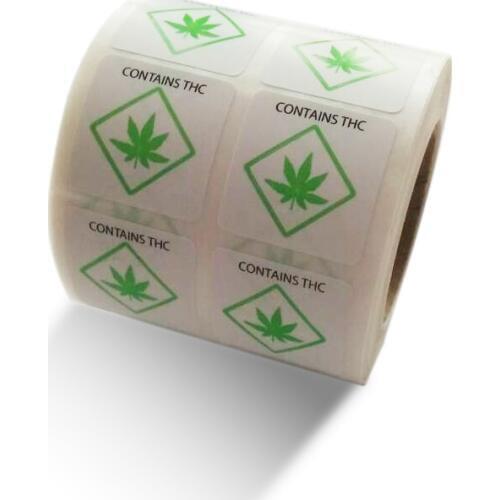 1'' 1000 PCs/roll Warning Stickers Adhesive Label"CONTAINS THC "Warning Labels Square Paper for Warning and Indication