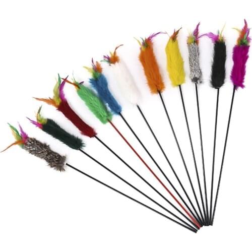1pc Pet Cat Toy Cat Feather Wand Interactive Funny Rainbow Cat Teaser Kitten Teaser Toy for Pets Cat Supplies Random Color