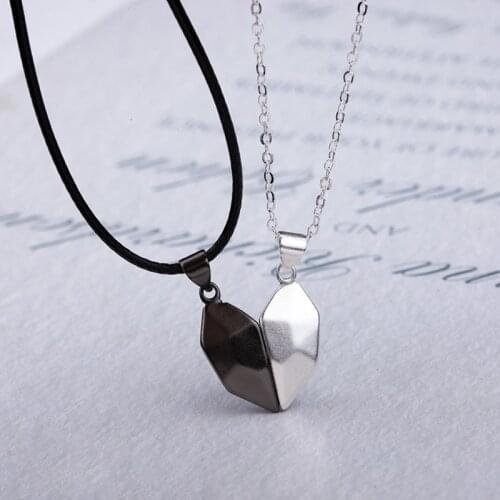 2Pcs Magnetic Couple Necklace Lovers Heart Pendant Distance Faceted Charm Necklace Women Valentines Day Gift 2021