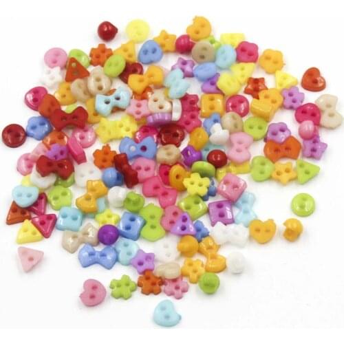 250pcs Mini Plastic Buttons For Dolls Soft Toys Clothes 6mm Assorted Colours Heart Square Flower Bow Stars