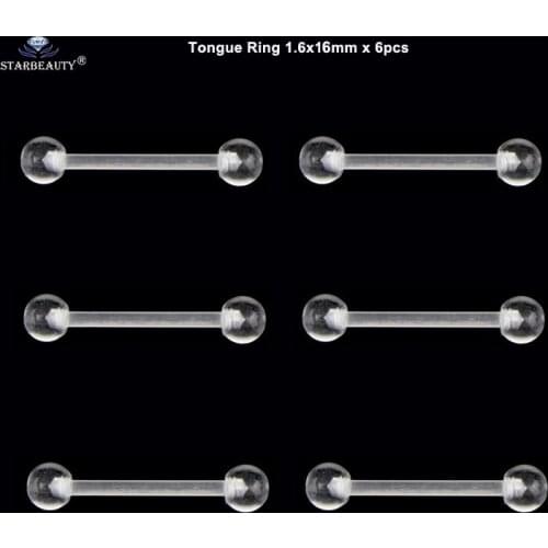 6 pcs 14G 16mm Clear Acrylic Tongue Piercing Tongue Rings Soft Barbell Industrial Piercing Nipple Piercing Ear Pircing Jewelry