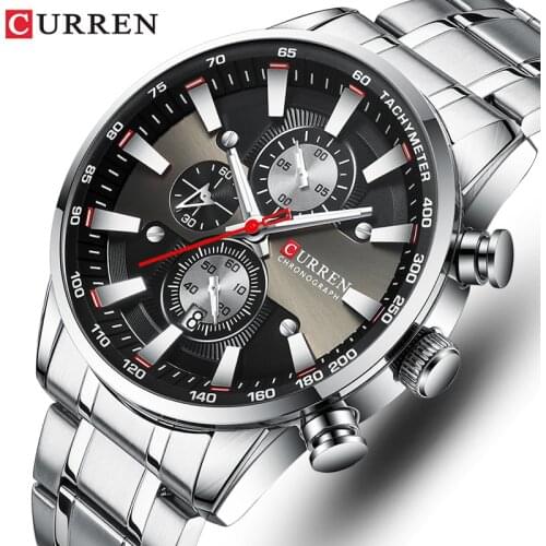 CURREN Watches Men Top Luxury Brand Big Military Sport Watch Mens Stainless Steel Waterproof Chronograph Wristwatch Male Clock