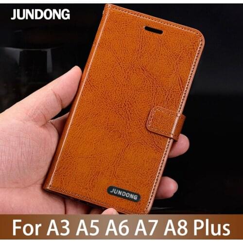Leather Flip Phone Case For Samsung A5 A6+ A7 2017 A8 plus A9 2018 case Cowhide Oil wax skin Card slots Cover