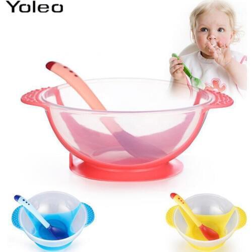 Baby Tableware Dinnerware Suction Bowl with Temperature Sensing Spoon Baby Food Feeding Bowl Baby Learning Dishes Dinnerware Set