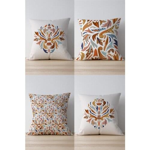 Double Side Printed Brooch Decorated 4'lü Suede Pillow Decorate Case Good Quality Stylish Home Garden Room Kitchen Gift Convenient Decorative Modern