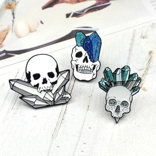 Cartoon skeleton crystal column enamel brooch lapel pins shiny funny skulls punk button badge fashion Halloween jewelry gifts