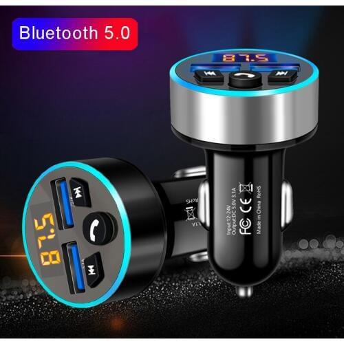 JINSERTA Handsfree Bluetooth 5.0 FM Transmitter Car Kit MP3 Player Dual USB Car Charger USB Music Play