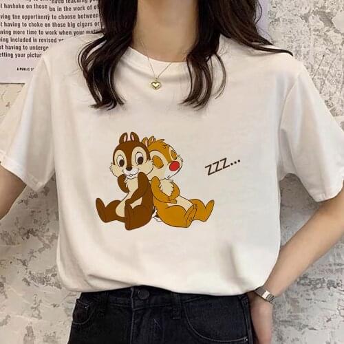 Disney Tshirts Fashion Chip Dale White Tshirt Women Casual Graphic Tee Cute Girl Aesthetic Clothes 90s Top Tees Dropship