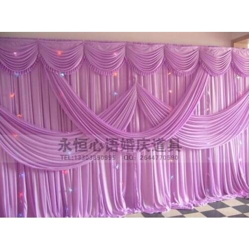 Hotsale wedding backdrop curtain with swag backdrop wedding decoration romantic Ice silk stage curtains wholesale various colour