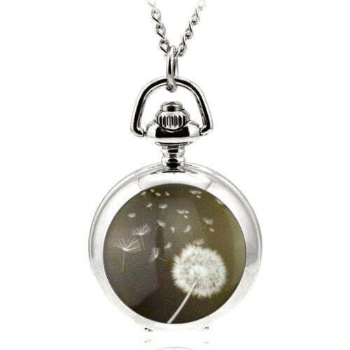 Retro Pocket Watch Enamel Dandelion Pocket Watch Quartz Movement Clock Necklace Pocket & Fob Watch Pendant Sweater Chain Gift
