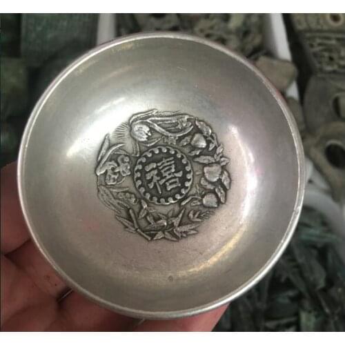 Chinese antique bronze collection antique carved dragons curl silver bowl in