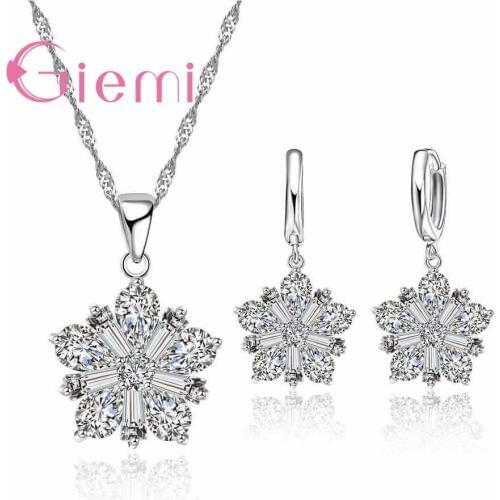New Fashion 925 Sterling Silver Earrings Sets For Women Wedding Party Bright Crystal Zircon Pendant Necklace Lady Jewelry