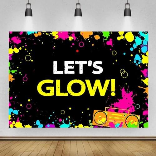 Colorful Paints Lets Glow Disco Video Party Backdrops Women Birthday Musical Recorder Decoration Poster Photo Background