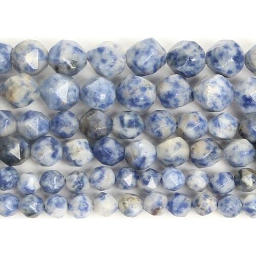 Big Faceted White Dot Blue Natural Stone Beads Round Loose Beads For Jewelry Making DIY Bracelets Earrings Accessories 6/8/10MM