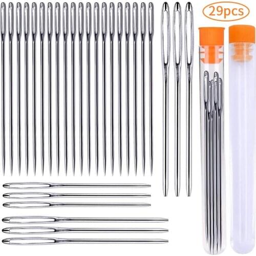 LMDZ 20 Pcs Sewing Stainless Steel Sharp Needles+ 9 Pcs Large Eye Blunt Needles, Hand Stitching Needles For DIY Crafts Tools