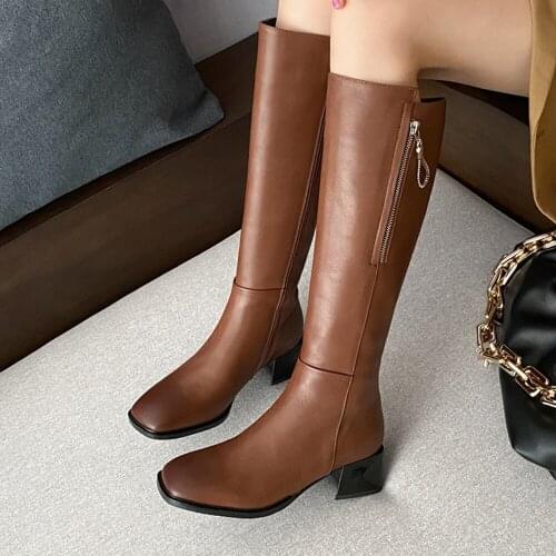 Fashion classic high quality square toe 5.5cm thick heels zip beauty lady maiden cozy equestrian knee-high boots LDI31 MUYISEXI