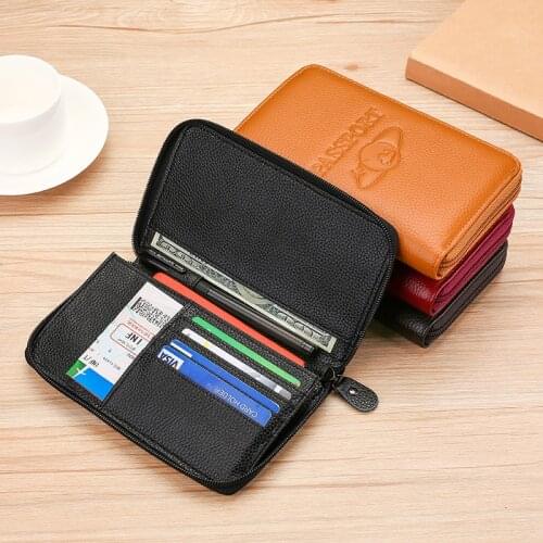 2021 new hot-selling leather cowhide passport bag RFID anti-magnetic passbook bag boarding book passport book protective cover