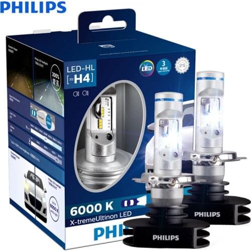 Philips X-treme Ultinon LED H4 9003 HB2 6000K +200% More Bright LED Car Headlight Auto High Low Beam Genuine Lamps 12953BWX2,2X