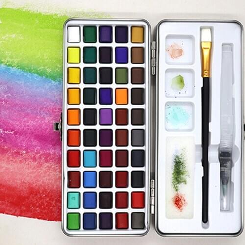 50 Colors Solid Water Color Pigment Portable Metal Box Watercolor Paint for Beginner Drawing Watercolor Painting Art Supplies