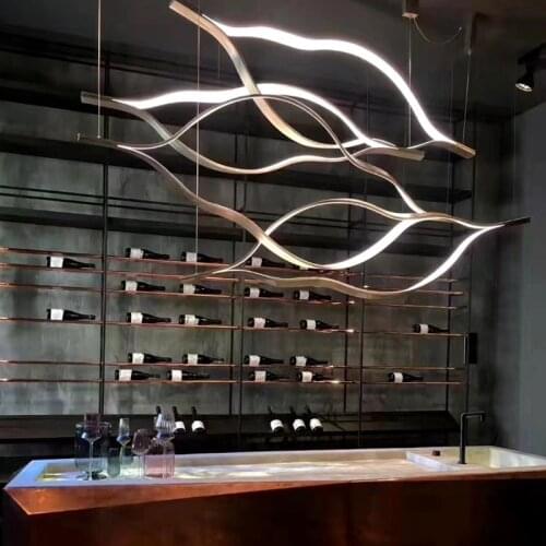 Post-modern dining room chandelier simple wave LED long bar counter front desk Nordic living room designer lip chandelier
