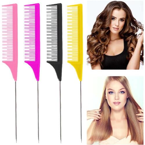 Professional Salon Rat Tail Comb for Hair Dyeing Cutting Styling Picking Fine-tooth Metal Pin Highlighting Foiling Hair Comb