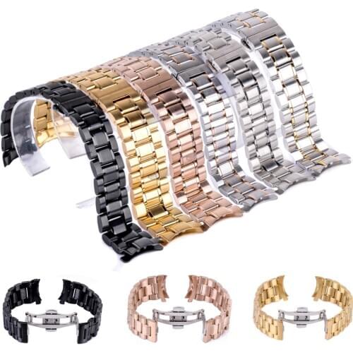 20/22mm Folding Clasp Watch Strap Men Women Quartz Wristwatches Replacemen Watchband Fashion Stainless Steel Curved Strap