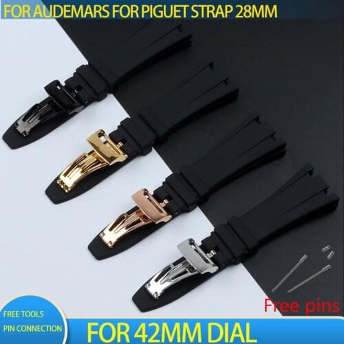 Top Brand Black Silicone Rubber Watchband For Audemars for Piguet Strap 28mm Watch AP Band Mens Bracelet butterfly buckle tools