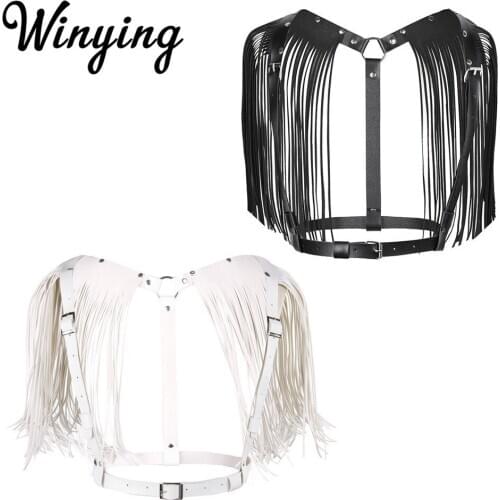 Sexy Women PU Leather Shoulder Tassels Straps Adjustable Body Sexy Chest Harness Belt Ladies Club Party Punk Gothic Rave Bondage