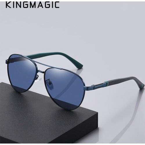 KINGMAGIC Polarized Sunglasses Men Women Driving Mirror Sun Glasses Metal Frame Goggles UV400 Anti-Glare Sunglasses Spring Hinge
