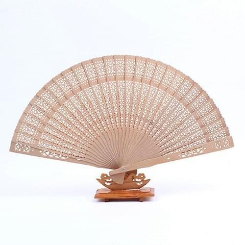 Vintage Hollow Carved Wooden Flower Folding Hand Held Fan Party Favors Decor smt 83
