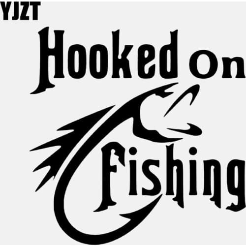 YJZT 14CM*14.1CM Car Sticker Hooked On Fishing Vinyl Decal Black/Silver C24-0611
