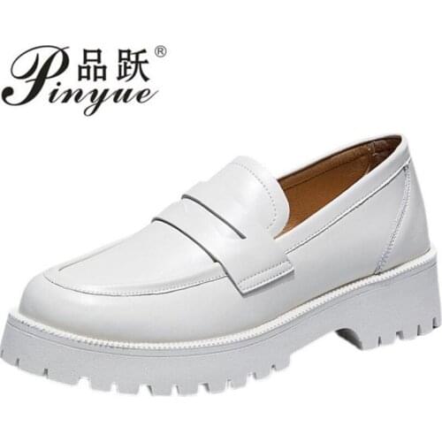 Spring Shoes Female British Style 2021 New Thick-soled College Style Casual Loafers Genuine Leather Fashion Shoes Girls