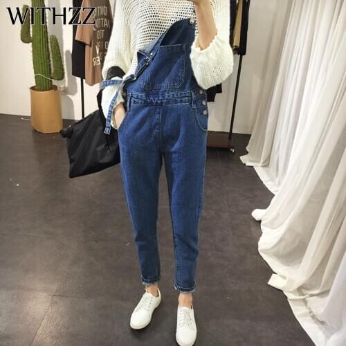 WITHZZ Spring Autumn Denim Overalls Womens Loose Jumpsuit Jeans