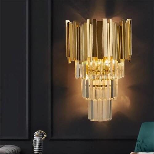 Golden modern wall lamp crystal wall luxury creative warm atmosphere corridor study bedroom bedside lamp