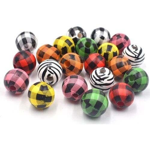 10pcs 16MM Plaid Wood Beads Rustic Print Farmhouse Wood Beads Natural Handmade Wood Round Beads for DIY Crafts Home Party Decor